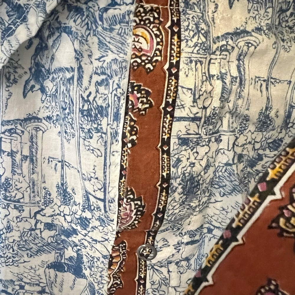 Vintage Pleetway Balloon Seat Pajama Brown Paisley Blue Toile Set Size C Large - Picture 6 of 8